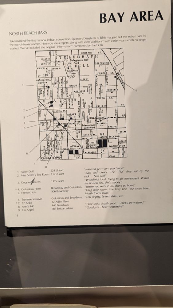 Map of lesbian bars in the north beach bay area of San Francisco 