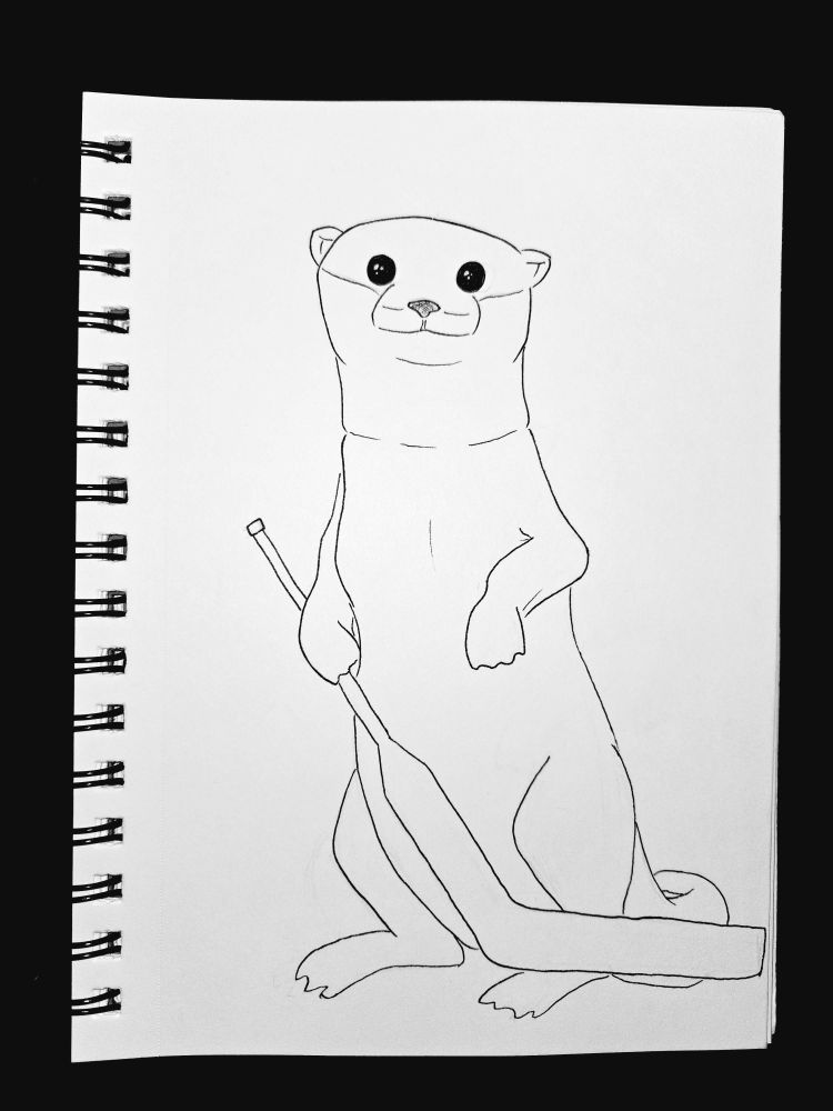 Line drawing of an otter holding a goalie stick