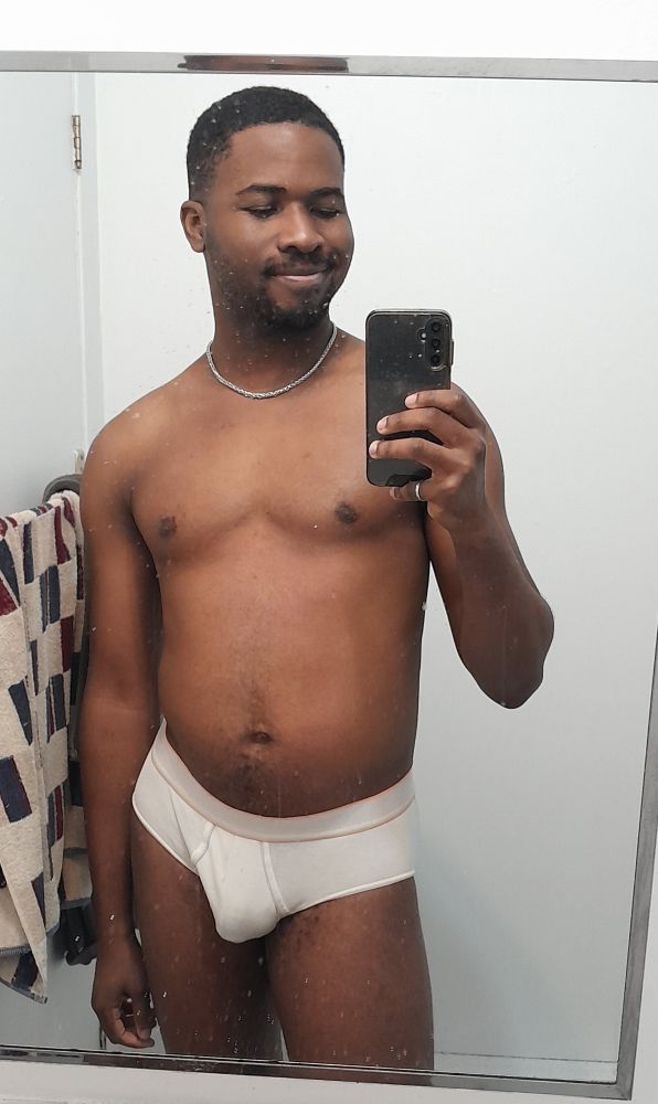 Me, white briefs, cute chain, looking ADORABLE