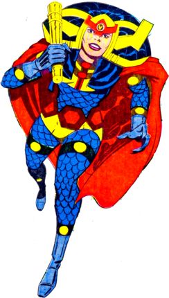 Big Barda of the New Gods, drawn by Jack Kirby, wearing an unequivocally dumb hat