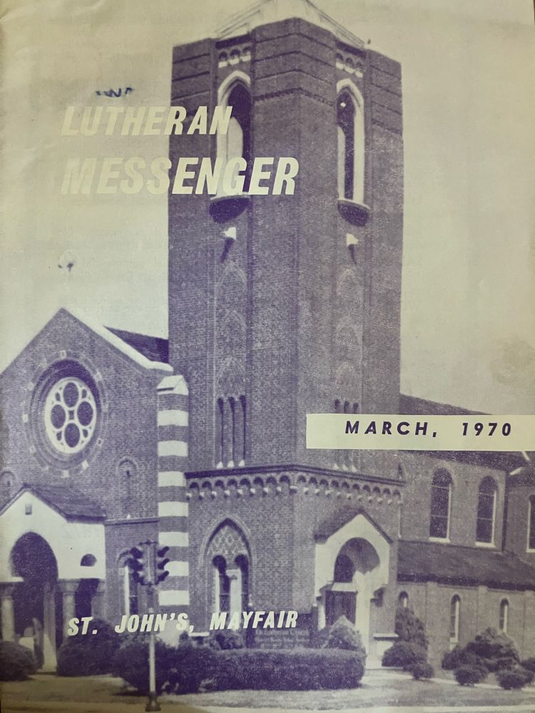Cover of St. John’s evangelical Lutheran Church bulletin Hawthorne Street in Tyson Ave., Philadelphia PA 19149