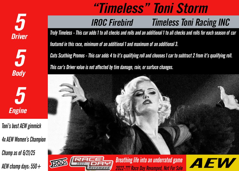 "Timeless" Toni Storm for Race Day Revamped.