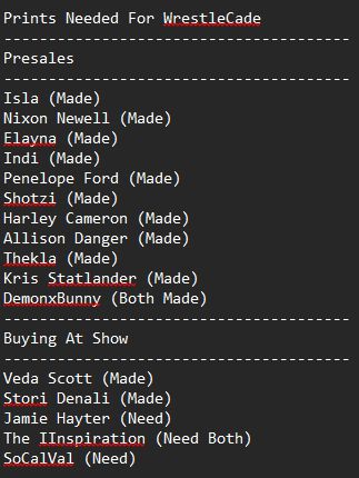 My list of people for WrestleCade, which includes the following:
Isla Dawn, Nixon Newell, Elayna Black, Indi Hartwell, Penelope Ford, Shotzi Blackheart, Harley Cameron, Allison Danger, Thekla, Kris Statlander, DemonxBunny, Veda Scott, Stori Denali, Jamie Hayter, The IInspiration, and SoCalVal