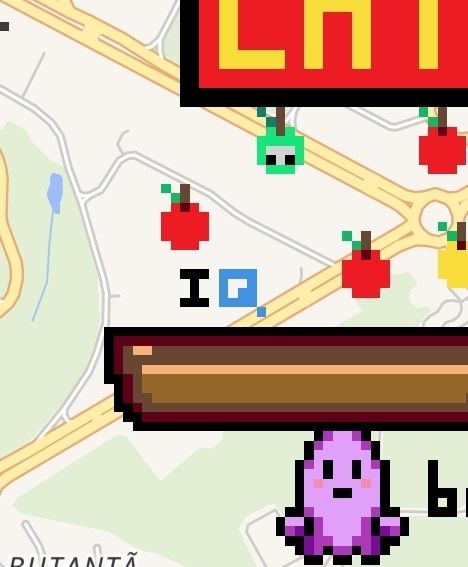 iq escrito em pixel art em cima de um mapa
