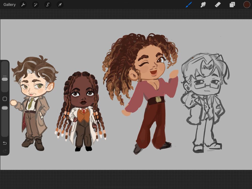 Lineup of some wip chibi character designs 