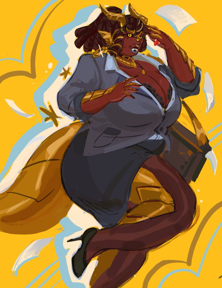 a dragon office lady running late to work