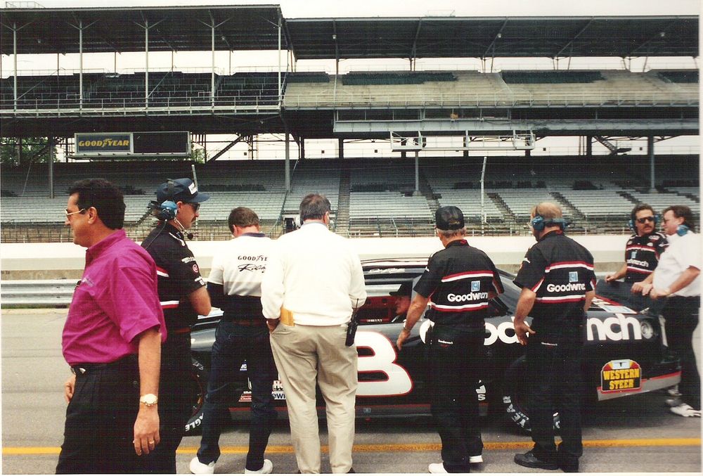 AJ Foyt in Dale Earnhardt's car at the 1992 Indianapolis Motor Speedway NASCAR tire test.