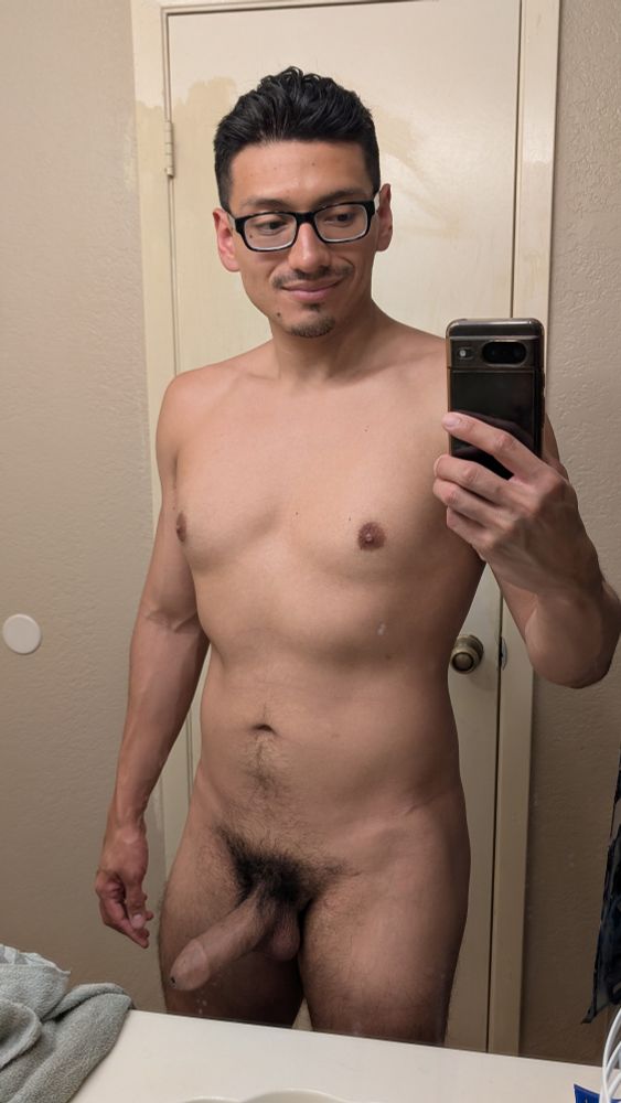 Naked bathroom mirror selfie for FCF.
