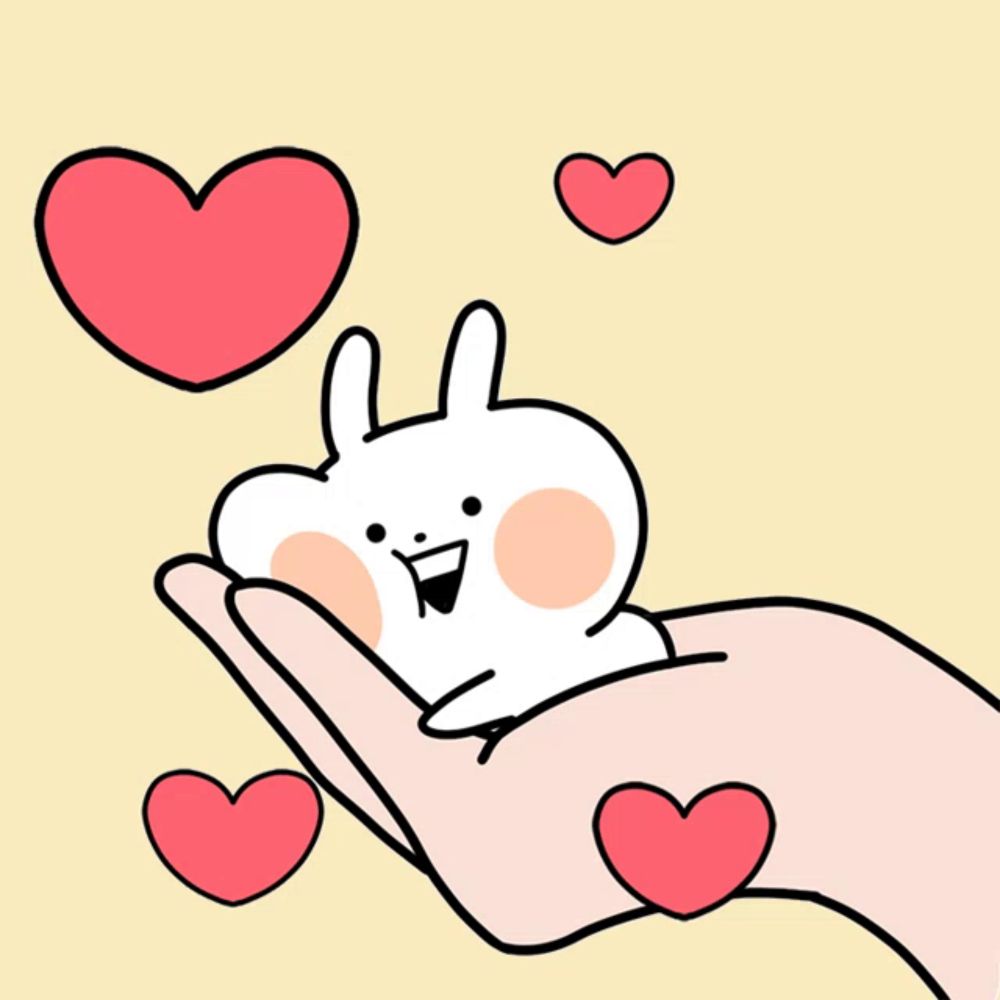 a cartoon of a hand holding a bunny with hearts surrounding it