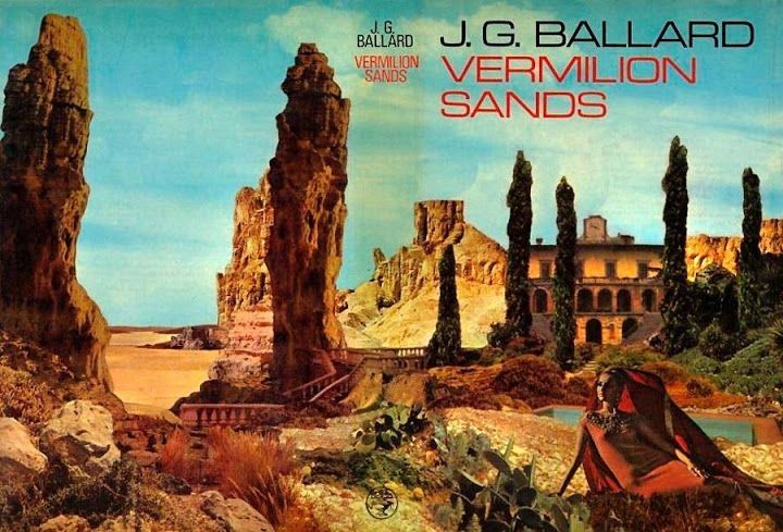 Shows a cover of J.G.Ballards book Vermilion Sands.
