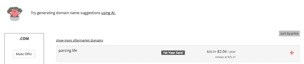 Porkbun listing for a url parsing.life