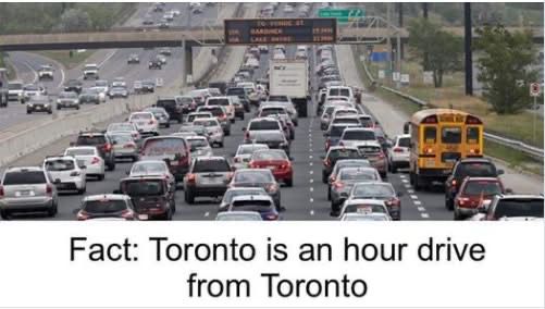 Fact: Toronto is an hour drive from Toronto