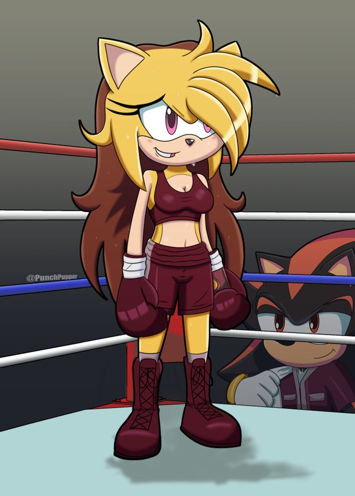 Sonic OC Hazel in pro boxing attire waiting for her fight to start