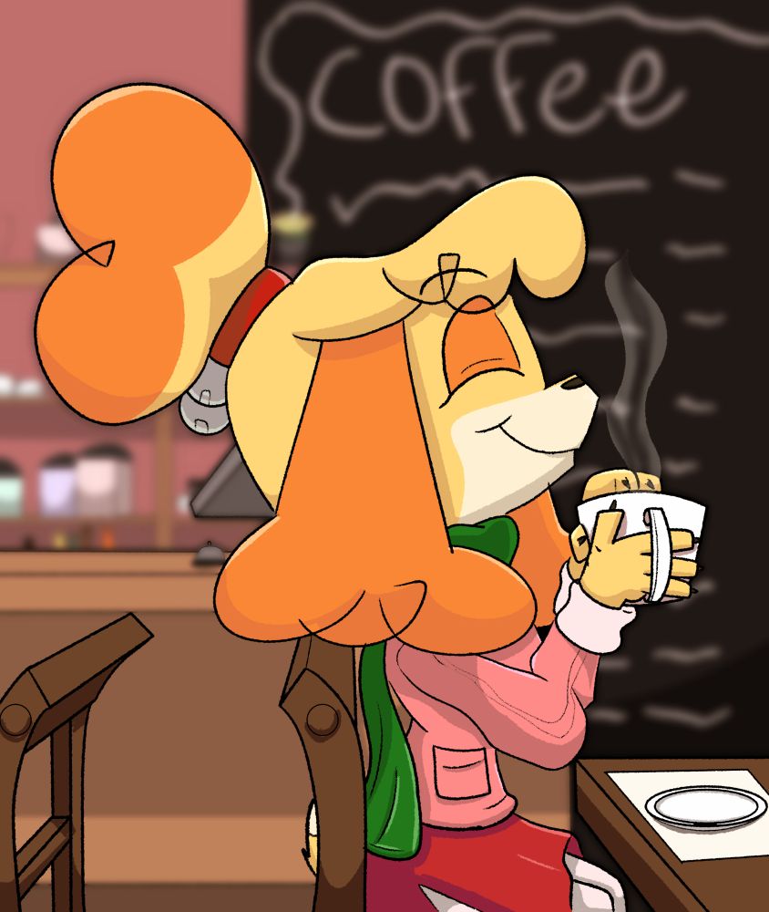 Isabelle in a Cafe enjoying a nice hot cup of coffee