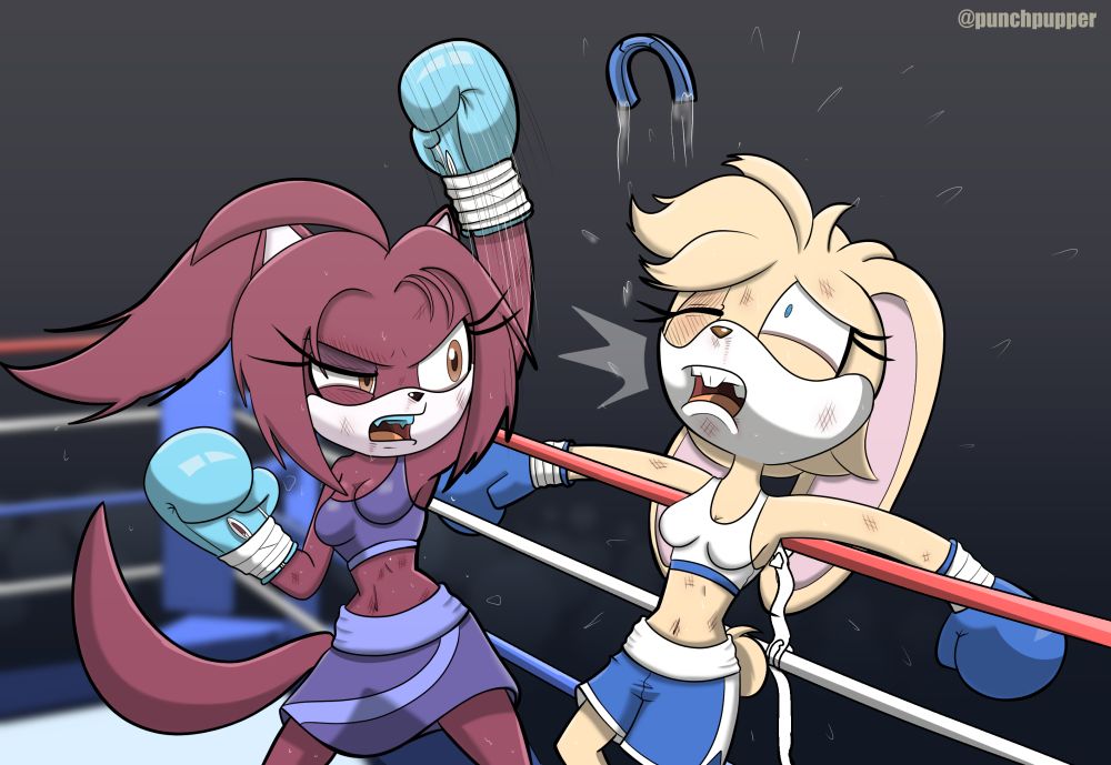 My OC Clove landing a KO uppercut to Melanie the Rabbit who is on the ropes