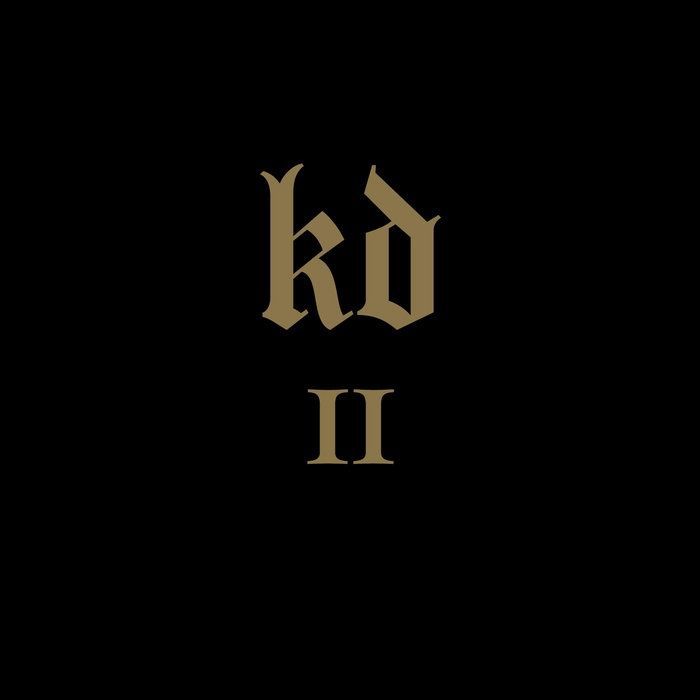 Gold lettering on a black background:
kd
II

The album cover to Kevin Drumm's Sheer Hellish Miasma II