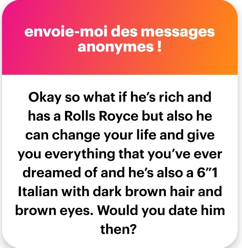 Okay so what if he's rich and has a rolls Royce but also he can change your life and give you everything that you've ever dreamed of and he's also 6
