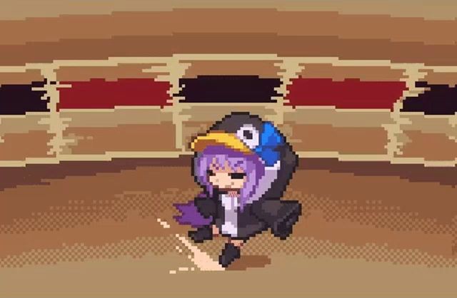 a pixel art of a girl in a penguin hoodie