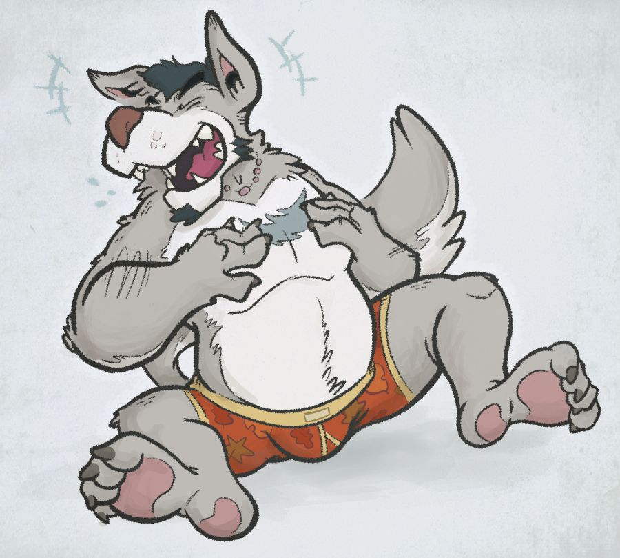 anthro wolf in autumn-themed boxer briefs