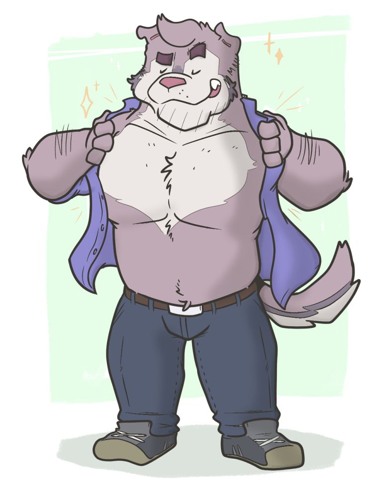anthro badger opening shirt, revealing chest