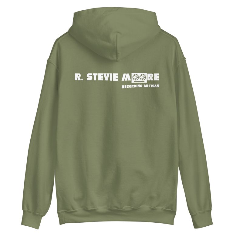 'R. Stevie Moore Music Artisan' cozy hoodie in olive green