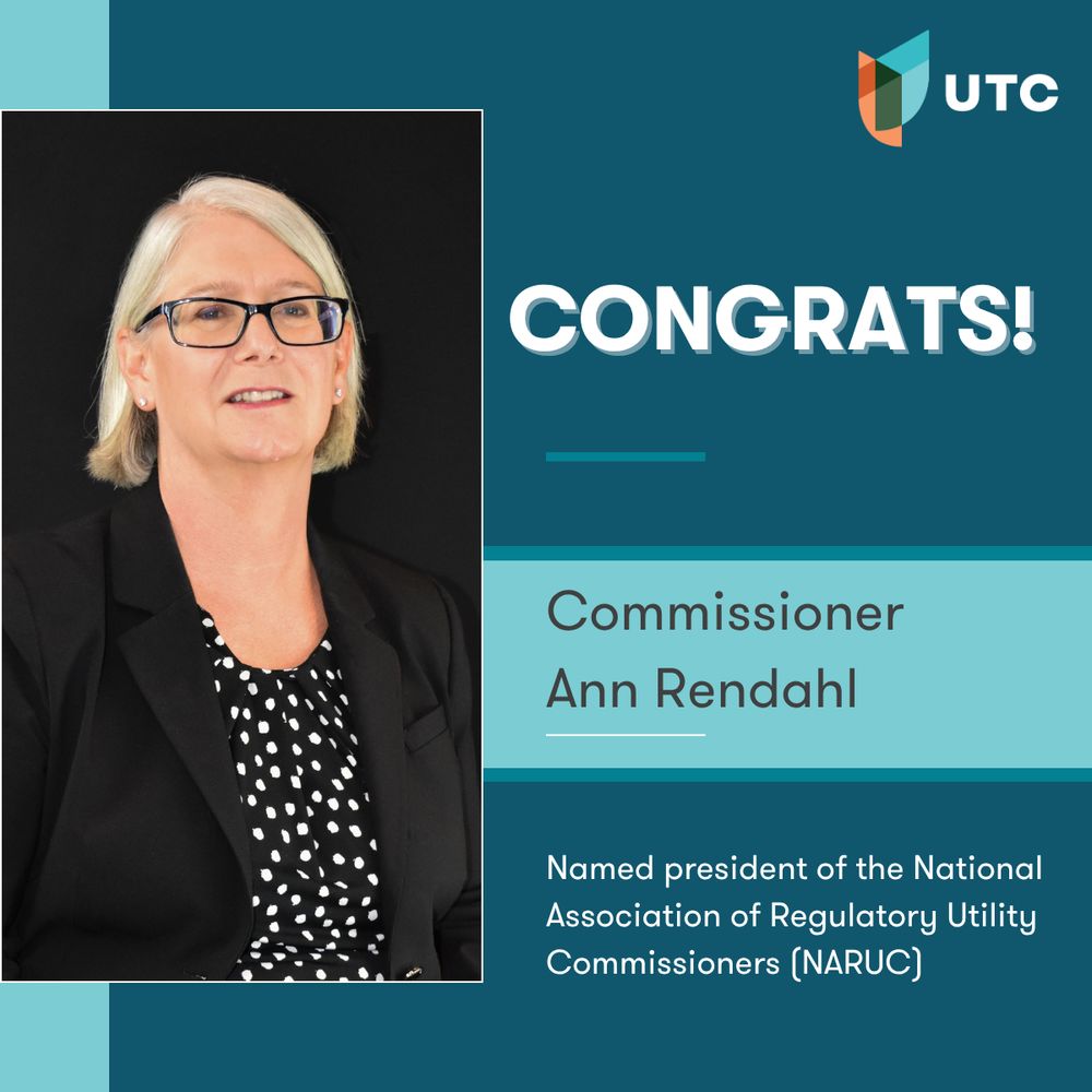 Congrats! Commissioner Ann Rendahl / Named president of the National Association of Regulatory Utility Commissioners (NARUC)