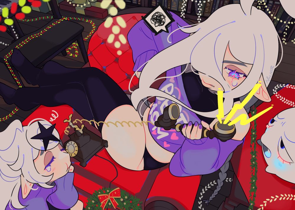 a digitally drawn illustration with 3 disappointed characters gathered together, looking at a beeping phone.