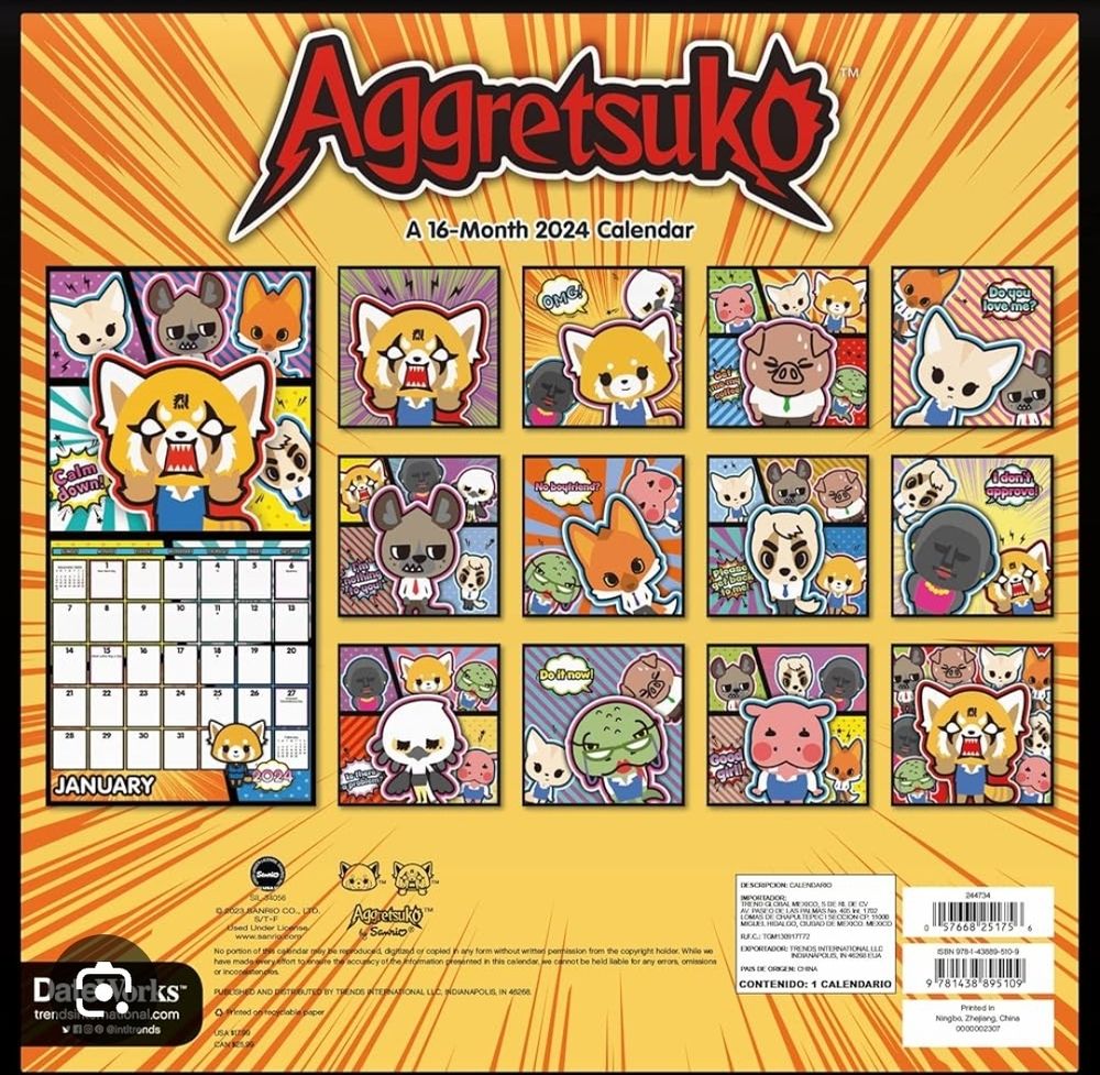 2024 brightly aggretsuko calendar with multiple characters on each month 