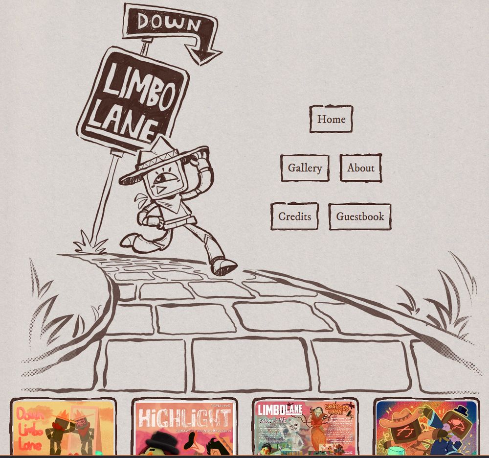 Screenshot of the DOWN LIMBO LANE Collaborative Gallery website, with a header image of L4CEY walking down the road.