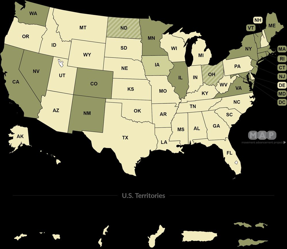 Map of states with credit and lending nondiscrimination laws protect people from being unfairly denied credit and lending services, such as opening a bank account, taking out a loan, and more.  (https://www.lgbtmap.org/equality-maps/non_discrimination_laws)