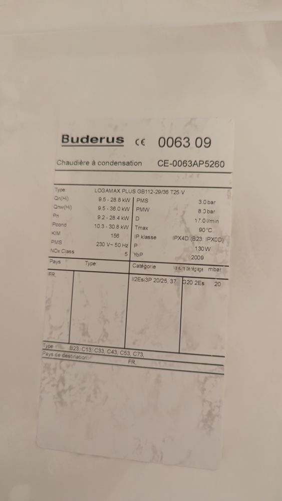 Chaudière Buderus plaque signalétique 