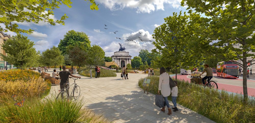 Hyde Park Corner reimagined as a car free space.