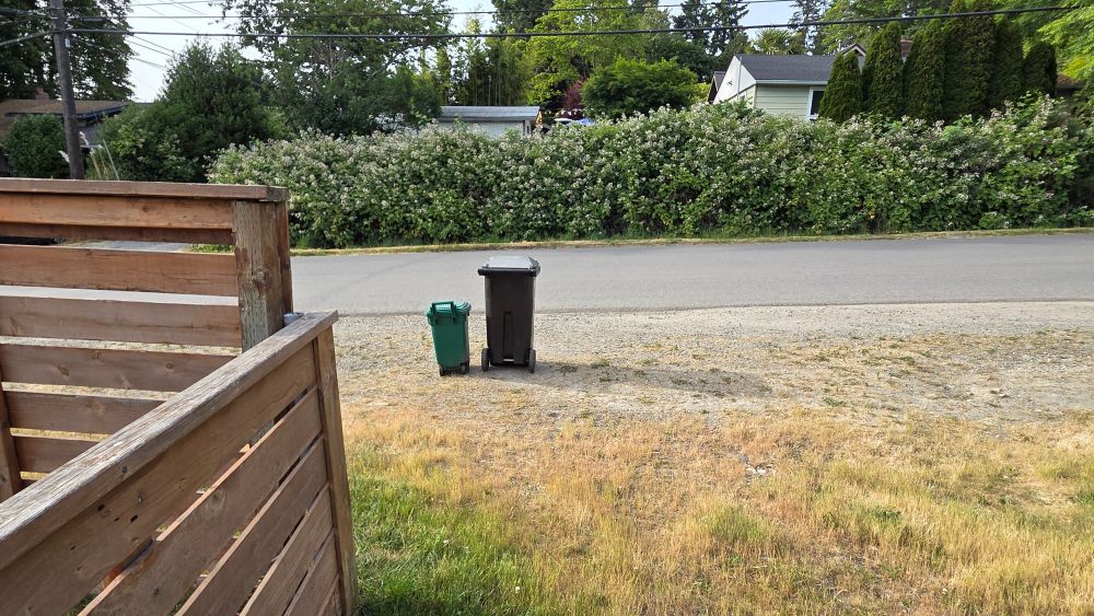 2 garbage bins waiting at the curb