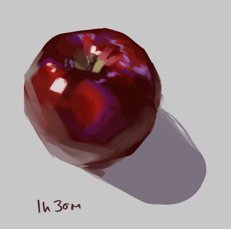 a red apple art study drawn in a stylistic way that's done in 1 hour and 30 minutes