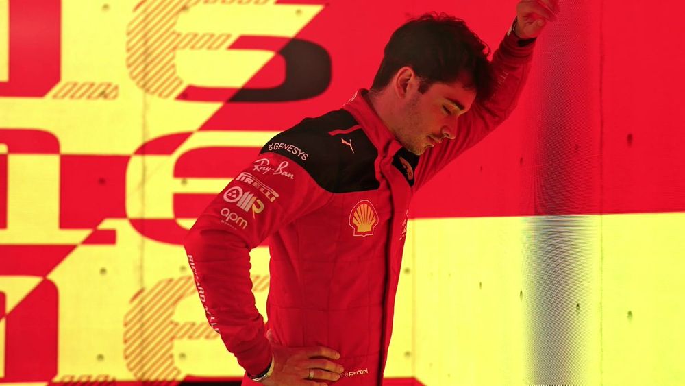 Charles Leclerc looking sad in the f1 intro 