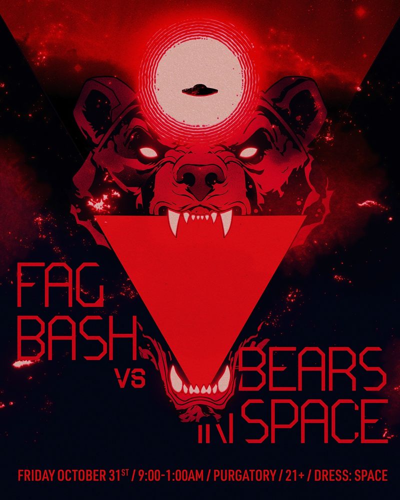 FAG BASH vs. BEARS IN SPACE
Provincetown Spooky Bear 2025
Join us for this hair raising spooktacular!! FAG BASH goes deep in space.
Music by CHRIS BOWEN + FATHER FIGURE
Magic at midnight performance!!! Purgatory Gifford House, Carver Street, Provincetown, MA, USA