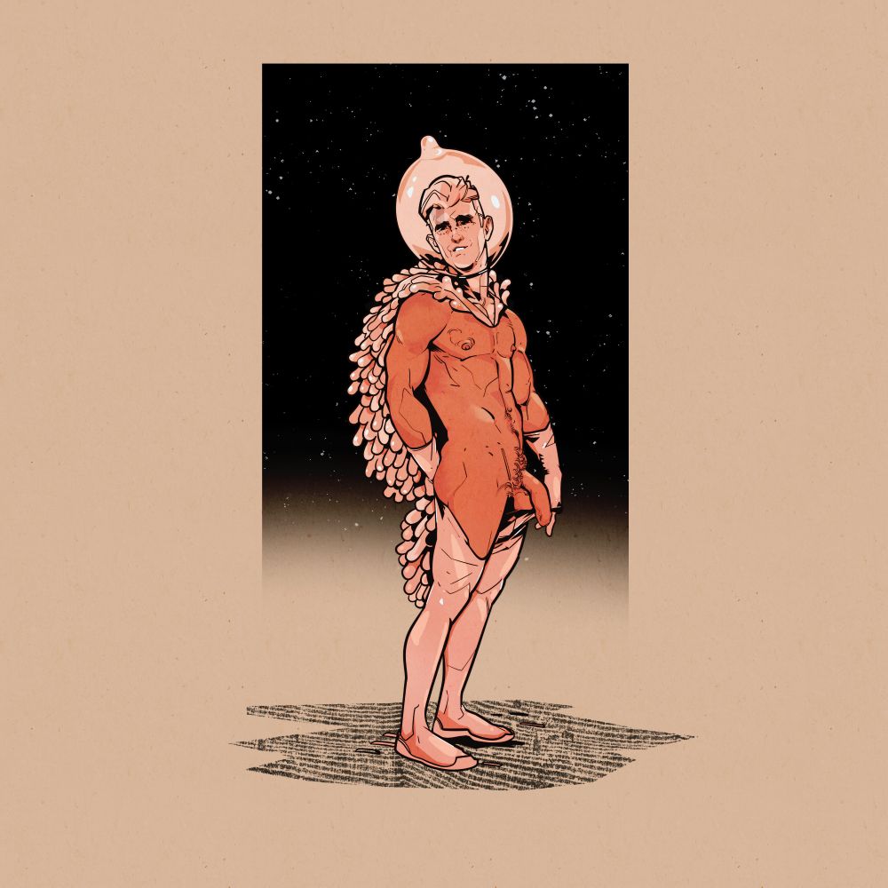 Spaceman in breathing suit