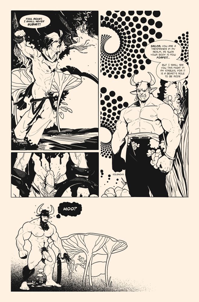 Pointless horny illustrated comic. I think the issue with alt text is having to reflect on my lack of having anything to say. It's all just lewd daydreams and existential internal screaming. Apologies to the visually impaired.