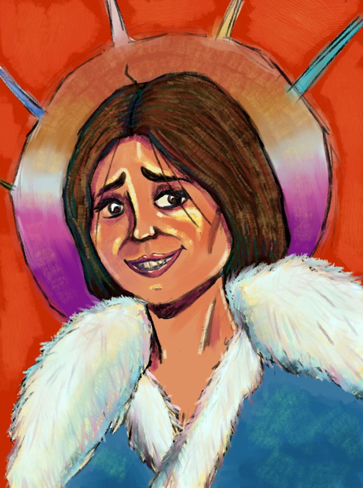 Disco Elysium-inspired fanart of iconic failgirl Sunitidevi Purgyal from TibetLP (https://forums.somethingawful.com/showthread.php?threadid=3890740)