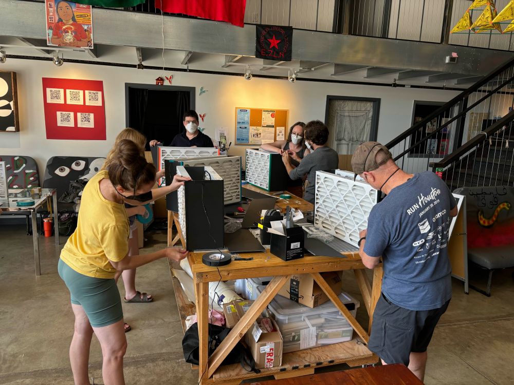 Community workshop on building PC fan air filters put on by volunteers with Clean Air Cville

More info:

cleanaircville.org

https://www.instagram.com/p/C_G7VyCSREf/

https://x.com/cleanaircville/status/1829960685796622588

https://www.gofundme.com/f/support-clean-air-for-charlottesville-kids

Plans and parts list can be found in the alt text of a subsequent image on this post.

We are grateful to all the people who shared knowledge that made this possible, and grateful for the community support and volunteers that make it happen!
