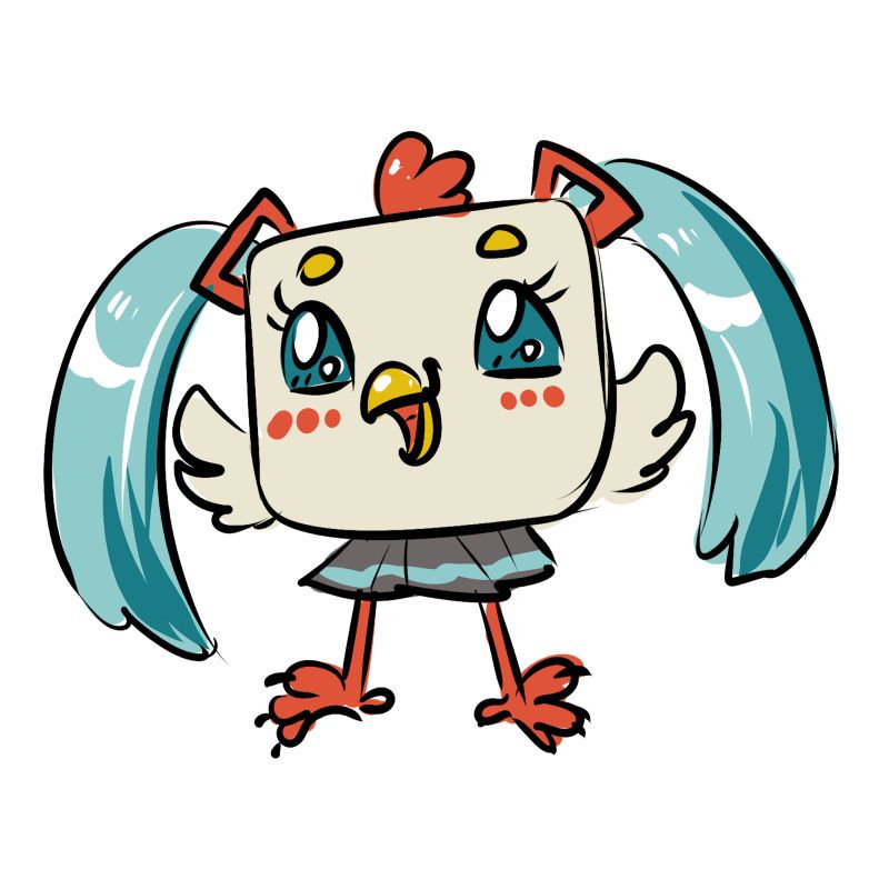 NoodlBox in his square chicken form as Hatsune Miku