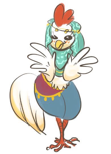 Noodlbox in his chicken form in Link's girl costume