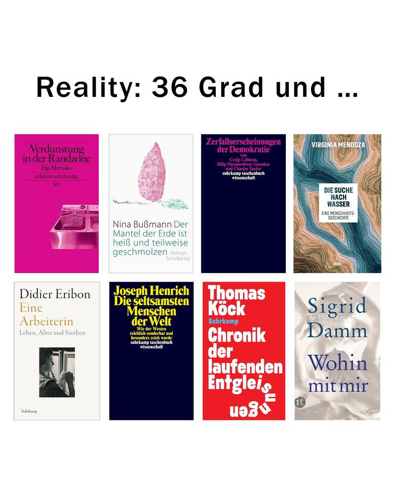 Mehrere Buchcover mit passenden Titeln passend zur Überschrift »Reality: 36 Grad und...«
