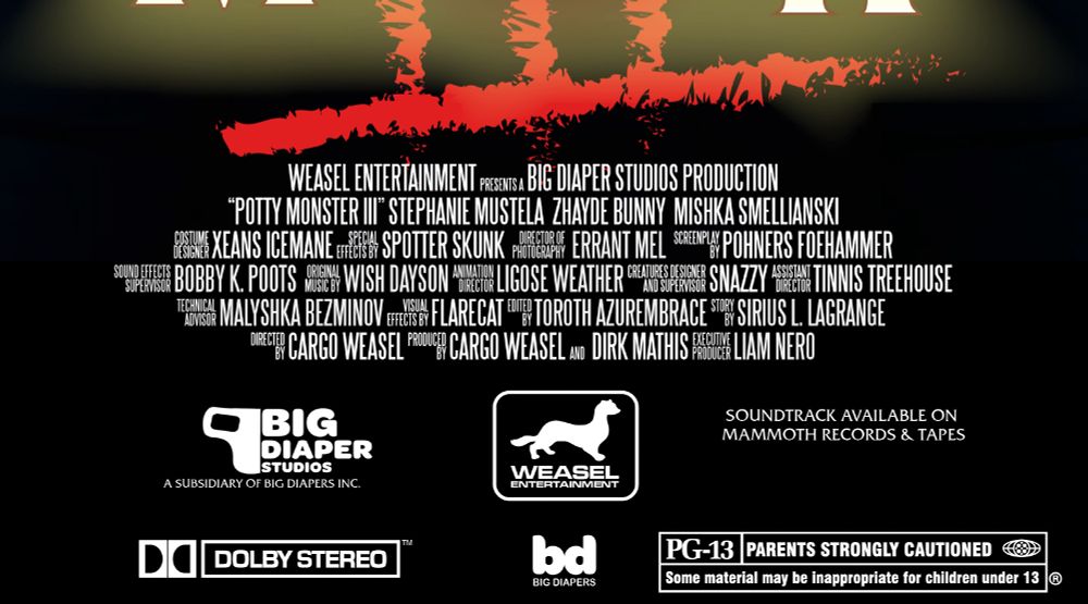 Weasel Entertainment presents a Big Diaper Studios Production credits