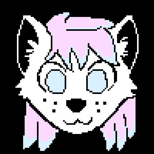 a cat with pink hair and blue tips and ice blue eyes 