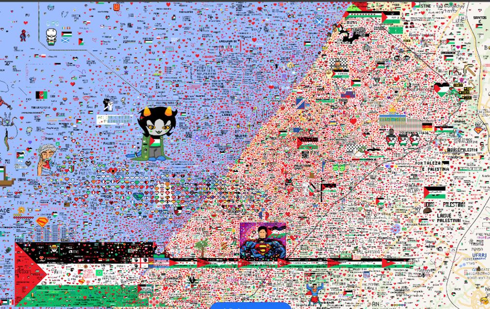 the Palestine/Gaza area of wplace which is absolutely wall to wall hearts and flags and messages of support 