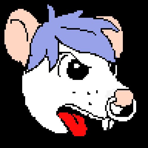 A rat with an angry expression but still cute. he has a nose ring and purple hair 