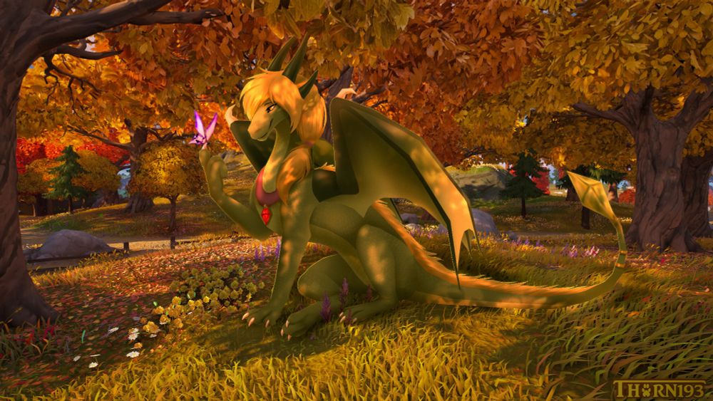 Chapter 4 Fortnite Map with my Sona drawn in admiring a rift butterfly 💚