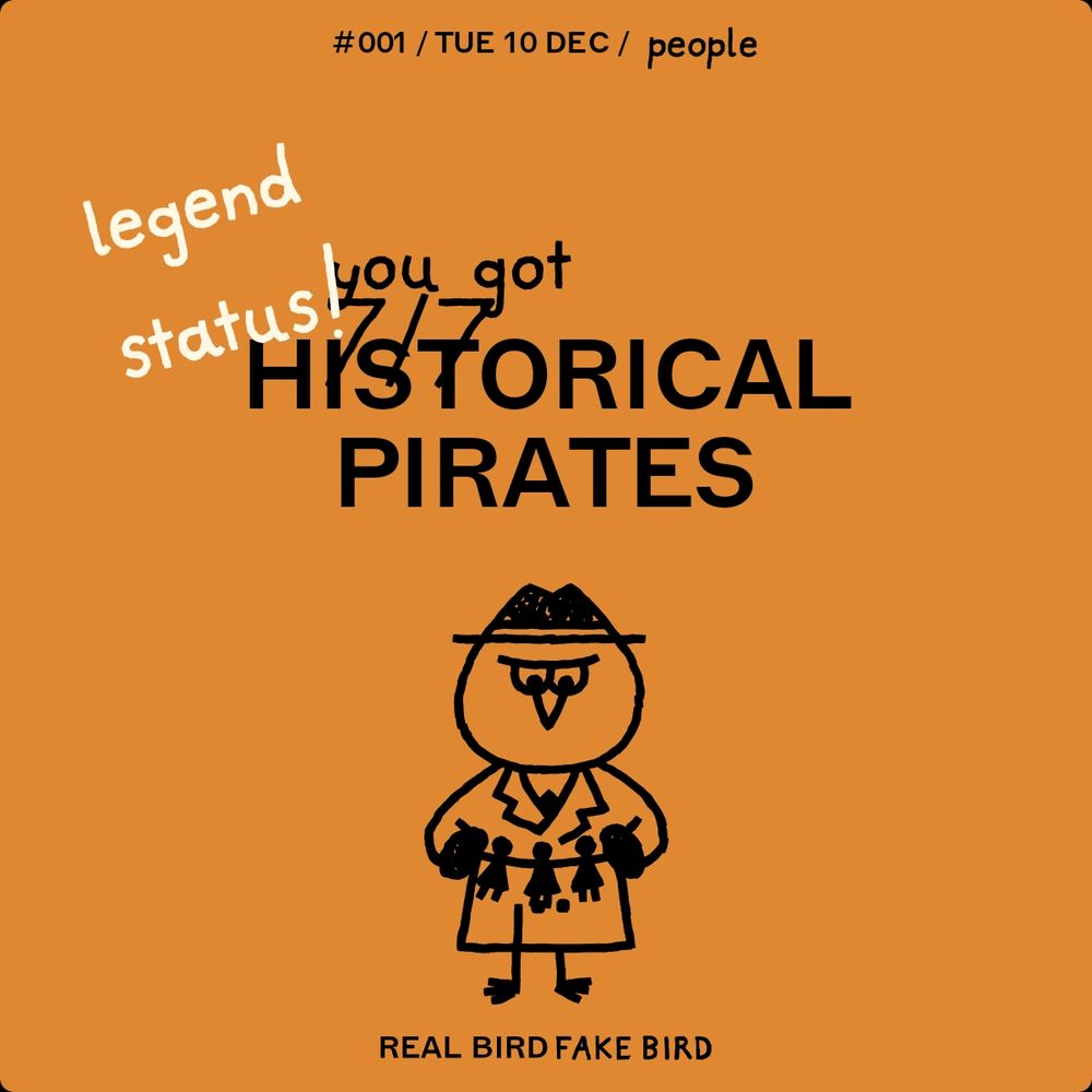 An orange background with white writing saying "legend status" with black writing and drawing indicating a 7/7 score in the #001/Tue 10 Dec/People puzzle of Real Bird Fake Bird on Historical Pirates.