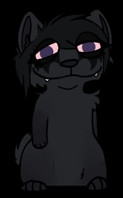 Black chowchow with a big grin, their eye whites are red